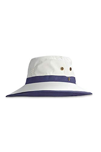 Coolibar UPF 50+ Men's Women's Matchplay Golf Hat - Sun Protective (Small/Medium- Stone/Navy)