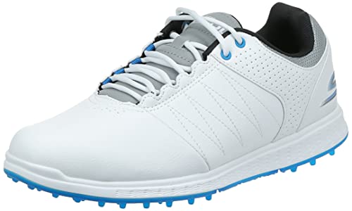 Skechers Men's Pivot Spikeless Golf Shoe, White/Gray/Blue, 9.5