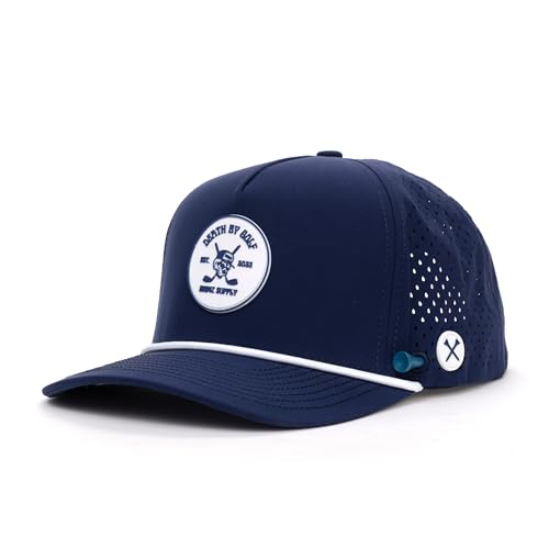 BRIMZ Golf Performance Hat - Breathable Sweat & Water Resistant Golfing Snapback Cap with Tee Holder & Magnetic Ball Marker (Navy)