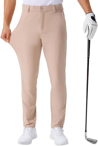 QPNGRP Men's Golf Pants 30'/32'/34' Inseam Lightweight Stretch Work Dress Pants Khaki 32Wx30L