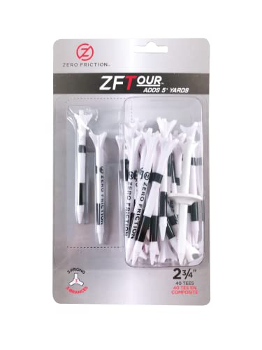 Zero Friction Tour 3-Prong Golf Tees (2-3/4 Inch, White, Pack of 40)