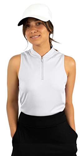 Three Sixty Six Womens Sleeveless Collarless Golf Polo Shirt with Zipper - Quick Dry Tank Tops for Women White