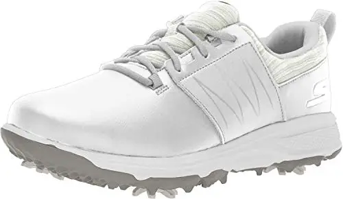 Skechers Girl's Finesse Spiked Golf Shoe, White/Gray, 5 M US Big Kid