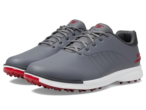 Skechers Golf Men's Tempo Spikeless Waterproof Lightweight Golf Shoe Sneaker, Gray/Red, 10.5 Wide