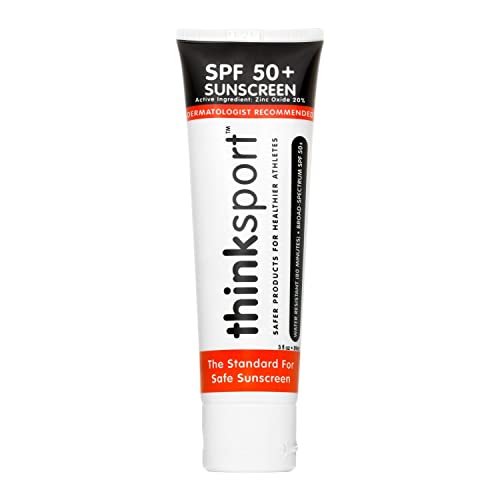 Thinksport SPF 50+ Mineral Sunscreen – Safe, Natural Sunblock for Sports & Active Use - Water Resistant Sun Cream –UVA/UVB Sun Protection – Vegan, Reef Friendly Sun Lotion, 3oz