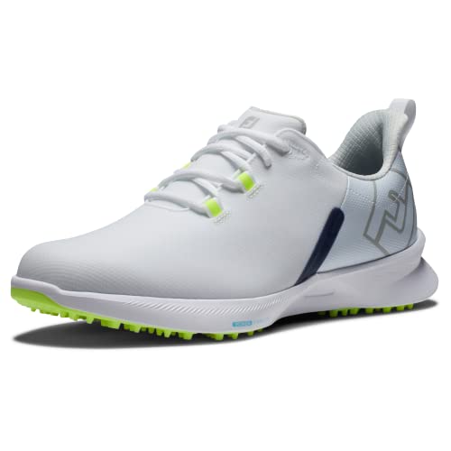 FootJoy Men's FJ Fuel Sport Golf Shoe, White/Navy/Bright Yellow, 11