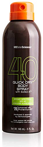 MDSolarSciences Quick Dry Body Spray SPF 40 NonGreasy FastDrying Sunscreen Provides 80 Minutes of WaterResistant Broad Spectrum Sun Protection, Black, 5 Fl Oz