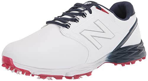 New Balance Men's Striker v3 Golf Shoe, White/Blue/Red, 10 Wide