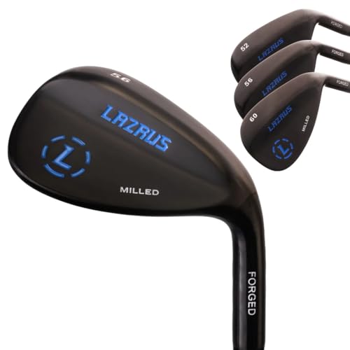 Lazrus Golf | Premium Quality Forged RH 52, 56, 60 Degree Golf Wedge Set for Exceptional Performance, Golf Wedges with Micro Milled Face for Enhanced Spin | Clubs for Men (Black, 3 Wedges (52,56,60)