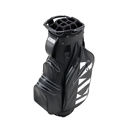 KVV Golf Cart Bag Waterproof Extra Lightweight with 14-Way Top and 4 Full-Length Dividers with Cooler, Rainhood Included(Black/White)