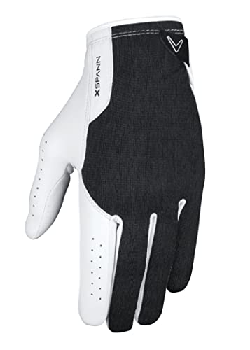 Callaway Golf Men's X-Spann Compression Fit Premium Cabretta Leather Golf Glove, Worn on Left Hand, Medium, White/Black