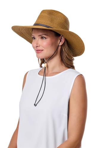 Women's Sun Hat with Chin Cord - UPF 50+ Sun Protection - Adjustable Crown  Small to Large Heads - Tempe in Tan (One Size)
