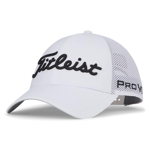 Titleist Men's Standard Tour Performance Mesh Golf Hat, White/White/Black