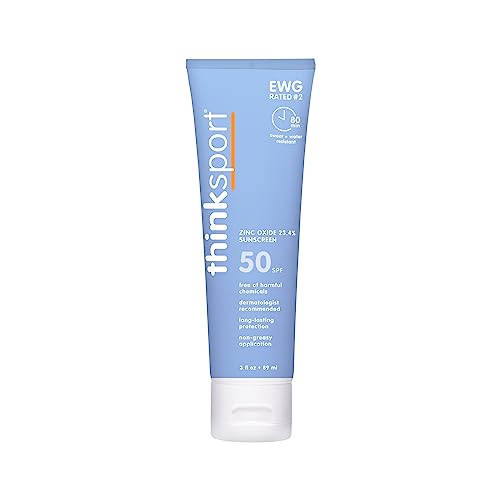 Thinksport SPF 50+ Mineral Sunscreen, 3 Oz, Safe, Natural Sunblock for Sports & Active Use, Water Resistant Reef Safe Sunscreen, Vegan Broad Spectrum UVA/UVB Sun Screen for Sun Protection