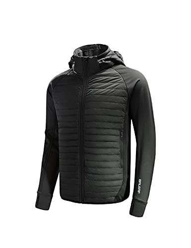 BALEAF Men's Running Jacket Lightweight Thumble Hole Warm Up Puffer Jacket Hybrid Thermal Coat Insulated Hiking Golf Black XL