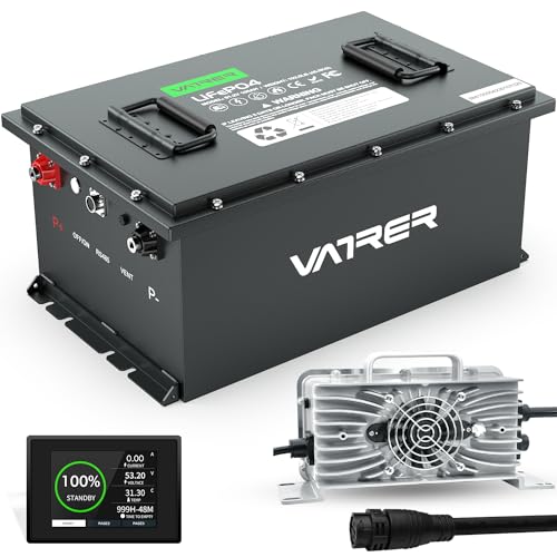 VATRER POWER 48V 105Ah Lithium Golf Cart Battery, Built-in Smart 200A BMS, with Touch Monitor & Mobile APP, 4000+ Cycles Rechargeable LiFePO4 Battery, Max 10.24kW Power Output, Perfect for Golf Carts