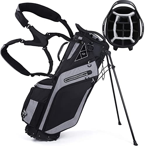 Golf Stand Bag 14 Way Top Dividers Ergonomic with Stand 8 Pockets, Dual Strap, Rain Hood (Black)