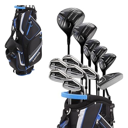 Aspire Pro-X 19-Piece Men’s Golf Clubs Full Set Right Handed, Driver, #3 Fairway Wood, 3-4-5 Hybrids, 6-SW Irons, Putter, Stand Bag & 5 H/C's, Regular & Tall Sizes, Golf Club Sets for Men