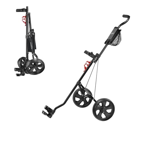 CaddyTek Deluxe Lightweight 2-Wheel Golf Pull Cart – Foldable Compact Trolley with Aluminum Frame, EVA Wheels, Mesh Storage, Ergonomic Handle & Drink Holder