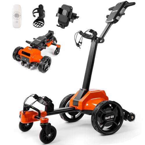 tianhong G5 Electric Golf Cart, Electric Golf Caddy That Follows You, Anti-Tipping, 45H Battery, All-Terrain (Remote/APP/Manual Control), Folding Design, Black+Orange