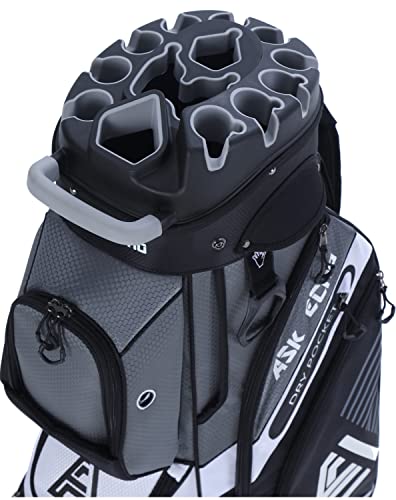 ASK ECHO T-Lock Golf Cart Bag with 14 Way Organizer Divider Top, Premium Cart Bag with Handles and Rain Cover for Men (Grey)