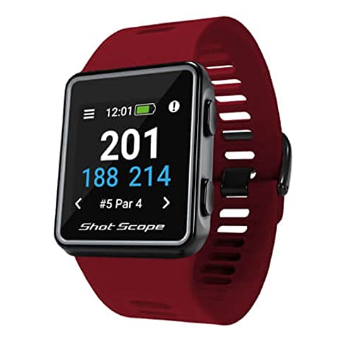Shot Scope G3 GPS Watch - F/M/B + Hazard Distances - Free Apps - Color Screen - 36,000+ Pre Loaded Courses - No Subscriptions (Red)