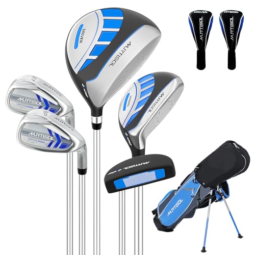 XDriveMax 6 Pieces Kids Golf Club Set, Junior Golf Club Set Ages 9-12 Includes Stand Bag, 1# Drive, 5# Hybrid, 6/7#, 9/P# Irons and Putter Right Hand for Boys Girls