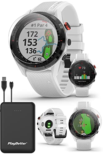 Garmin Approach S62 (White) Premium GPS Golf Watch Power Bundle with HD Tempered Glass Screen Protector Pack & Portable Charger - Touchscreen Smartwatch with Virtual Caddie, Color Maps, & Heart Rate