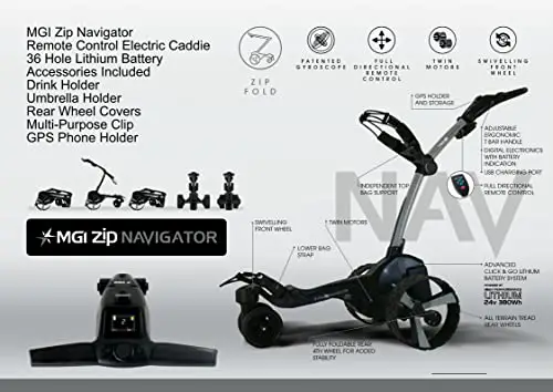 MGI Zip Navigator Remote Control Electric Golf Caddie, Black-Gray