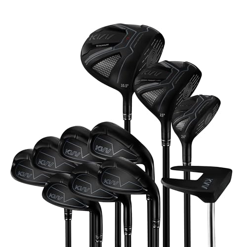 KVV Ultra Lightweight Club Set with Graphite Shafts, Titanium Driver, 11-Piece PVD Coated Clubs, 5-S# Irons, Right-Handed for Men No Golf Bag Included