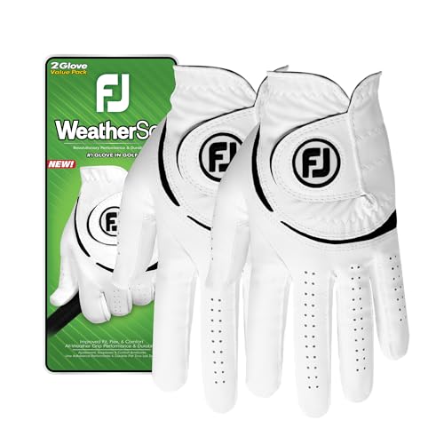 FootJoy Men's WeatherSof 2-Pack Golf Glove, White, Cadet Medium, Worn on Left Hand