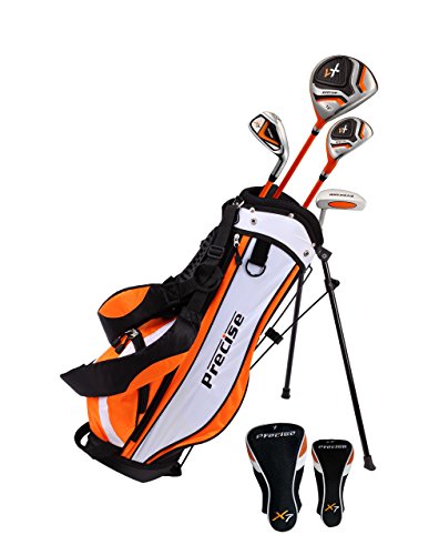 Precise Distinctive Right Handed Junior Golf Club Set for Age 3 to 5 (Height 3' to 3'8') Set Includes: Driver (15'), Hybrid Wood (22*), 7 Iron, Putter, Bonus Stand Bag & 2 Headcovers