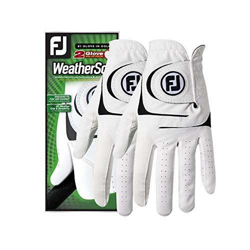 FootJoy Men's WeatherSof 2-Pack Prior Generation Golf Glove White Medium/Large, Worn on Left Hand, 2 count (Pack of 1)