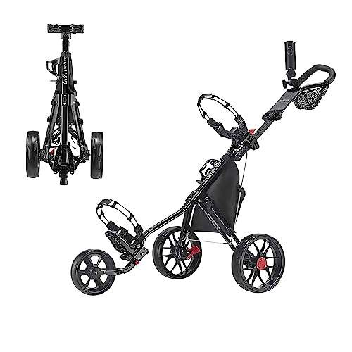 CaddyTek CaddyLite 11.5 V3 3 Wheel Golf Push Cart - Superlite Deluxe, Lightweight, Easy to Fold Caddy Cart Pushcart, Black