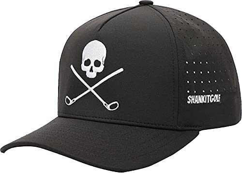 Skull and Crossbones Adjustable Golf Hat - Perforated Trucker Hat for Men and Women, Universal fit Head Skeleton Embroidered Cap, Made of Durable Non Fading Polyester Material - Black