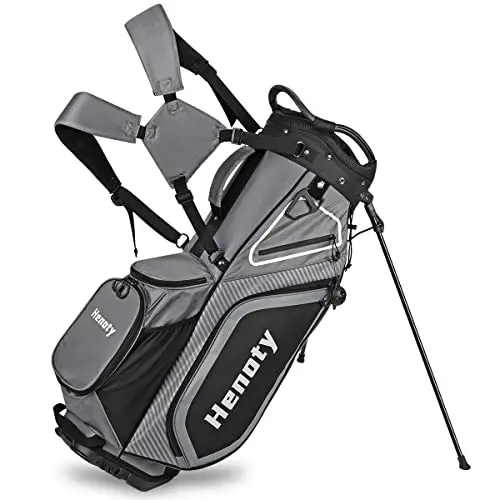 Henoty Golf Stand Bag 14 Way Top Dividers Ergonomic, Lightweight Golf Stand Bag with Stand 8 Pockets, Cooler Pouch, Dust Cover, Backpack Strap and Top Dividers