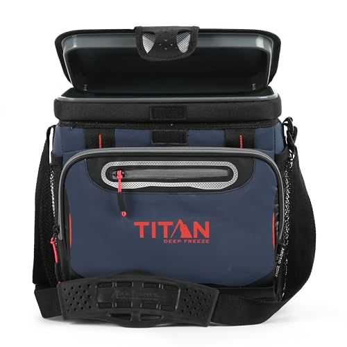 Titan Deep Freeze Cooler - Father's Day Gifts - 16 Can Zipperless Hardbody Cooler - Deep Freeze Insulation, HardBody Liner, and SmartShelf - Navy Blue