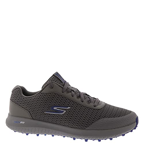 Skechers Men's Elite 5 Range Relaxed Fit Waterproof Spikeless Golf Shoe Sneaker, Charcoal/Navy, 10