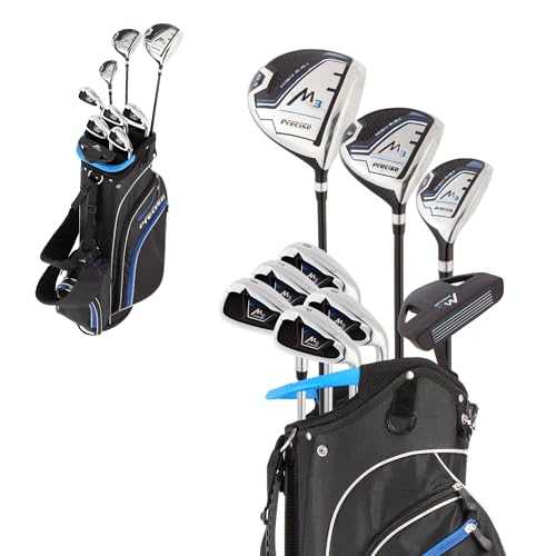 Precise M3 Men's Complete Golf Club Set, Includes Driver, Fairway, Hybrid, 6-PW, Putter, Stand Bag, 3 H/C's, Men’s Golf Clubs Full Set Right Handed, Regular, Petite or Tall Size