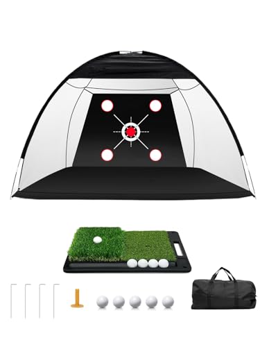 Golf Net,10x7FT Practice Net，Hitting Aid for Backyard Driving Chipping Training Swing with Target Mat Balls for Outdoor Indoor, Gifts for Men Golf Accessories