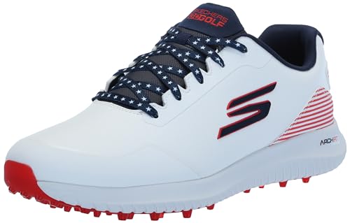 Skechers Men's Max 2 Arch Fit Waterproof Spikeless Golf Shoe Sneaker, White/Navy/Red, 11