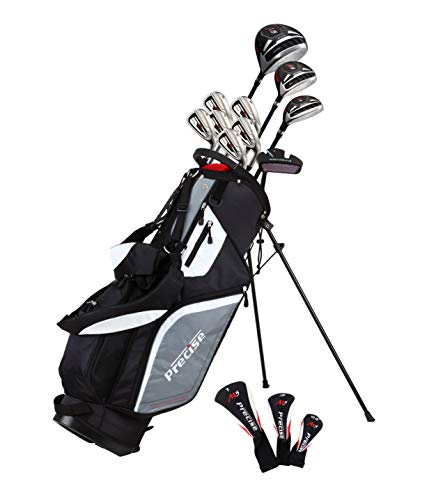 Top Line Men's Right Handed M5 Golf Club Set , Set Includes Driver, Wood, Hybrid, 5, 6, 7, 8, 9, PW Stainless Steel Irons with True Temper Steel Shaft, Putter, Deluxe Stand Bag & 3 Headcovers