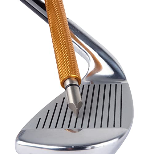 Bulex Golf Club Groove Sharpener, Re-Grooving Tool and Cleaner for Wedges & Irons - Generate Optimal Backspin - Suitable for U & V-Grooves - Gold