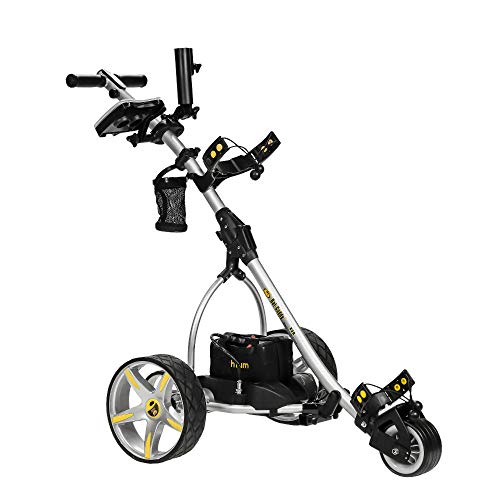 BATCADDY X3R Lithium Battery Powered Golf Push Cart w/ Remote, Dual Motor, 9-Speeds and Reverse, Cruise Control, Anti-Tip Wheel, and Downhill Control, Titanium Silver