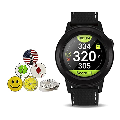 Golf Buddy Aim W10 Bluetooth Wireless Golf GPS Smartwatch Bundle with 5 Ball Markers and 1 Hat Clip - GPS Rangefinder Watch - Black