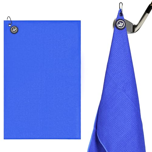 DT Magnetic Golf Towel – 23.6'x15.7' Microfiber Waffle Weave Cleaning Towel with Magnet & Carabiner – Premium Ultra-Absorbent for Clubs, Bags & Carts, (Blue)