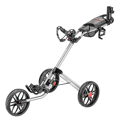 caddytek 3 Wheel Golf Push Cart - Deluxe Quad-Fold Compact Push & Pull Folding Caddy Trolley - Caddylite 15.3 V2 Silver