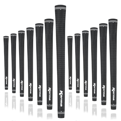 Karma Velour Golf Grips 13 Pack, Black Standard Size Traditional Taper Velvet Style Rubber All Weather Comfort and Performance Replacement Golf Club Grips for Men