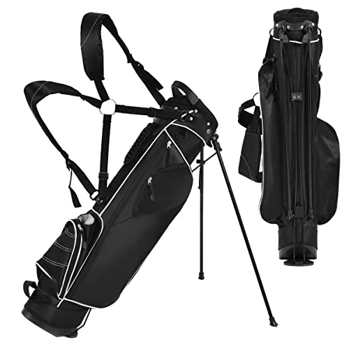 Tangkula Golf Stand Bag, Lightweight Organized Sunday Bag Easy Carry Shoulder Bag with 3 Way Dividers and 4 Pockets, Black