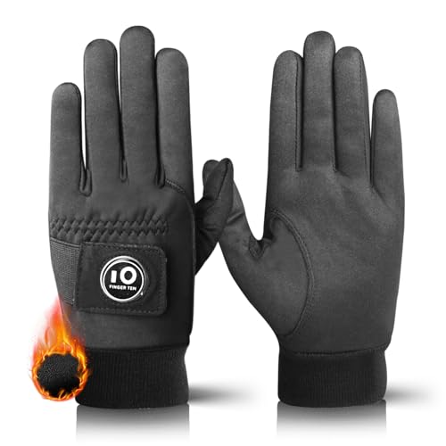 FINGER TEN Winter Golf Gloves Men with Ball Marker Grip Performance 1 Pair, Cold Weather Windproof Waterproof Size Samll Medium ML Large XL